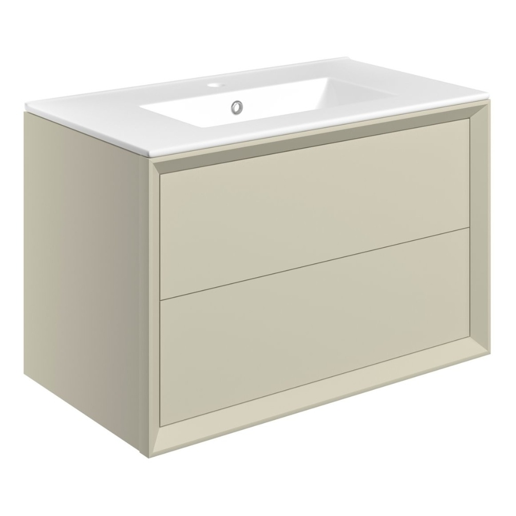 Apex Air Matt Cotton 815mm Freestanding 2 Drawer Vanity Unit & Basin Cut Out